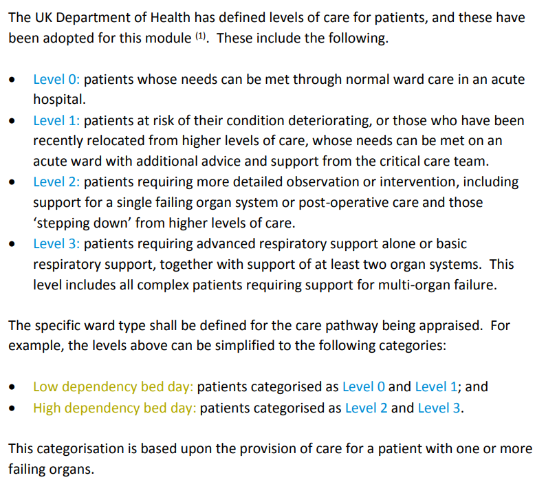 Low and High Dependency Bed Data definition